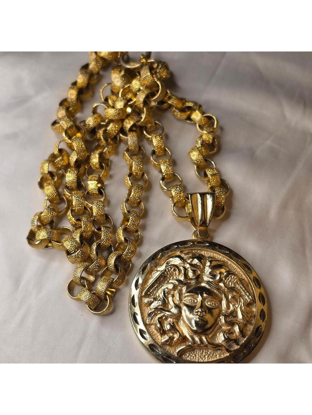 Anne Klein Men's Gold tone Medusa pendant with Anne klein necklace rare #medusa